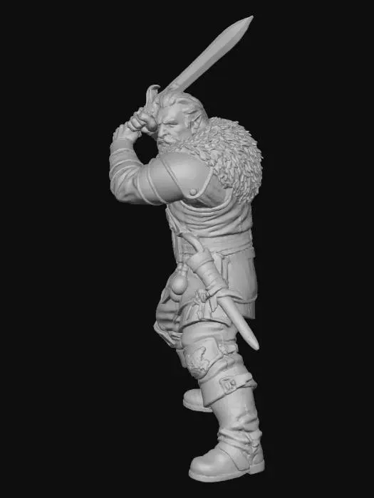 3D model for gere o orc na imagem, mas de corpo inteiro, sem fundo, em uma pose de ataque com sua espada âmbar