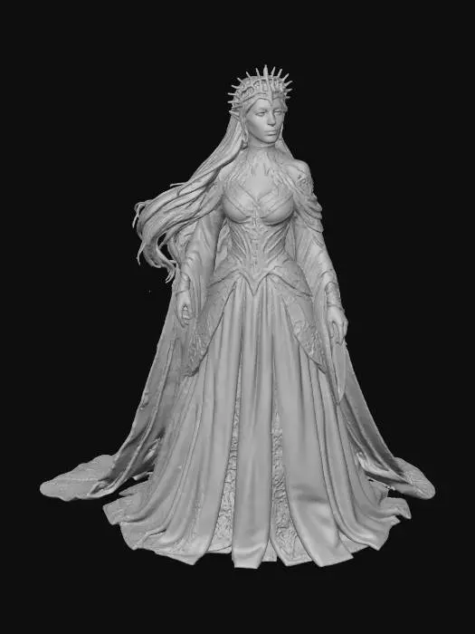 3D model for imagem sem fundo, a personagem está com o queixo levemente erguido em um olhar de superioridade