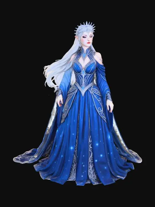 3D model for imagem sem fundo, a personagem está com o queixo levemente erguido em um olhar de superioridade