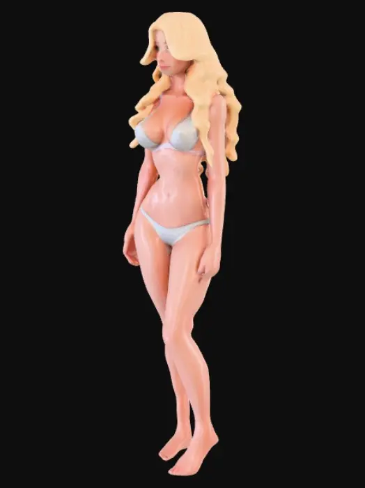 3D model for Create a women with a very narrow waist and huge breasts creating a big cleavage with long blond hair. Make the women slimthick physically