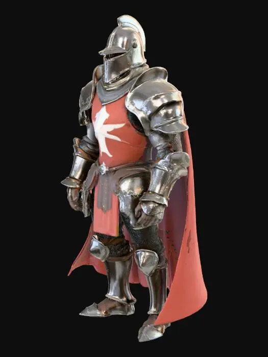 3D model for 3D medieval knight model for RTS game, low-poly, TABS-style exaggerated proportions, floppy arms, big head, comical armor.