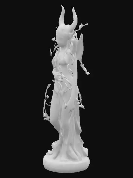 3D model for beautiful exposed night elf statue, protector of the forest, full detailed face, vines