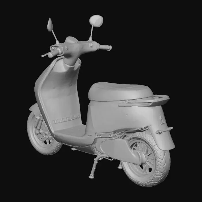 3D model for Red Scooter on Wet Pavement. Write the name EVE on the upper headlight