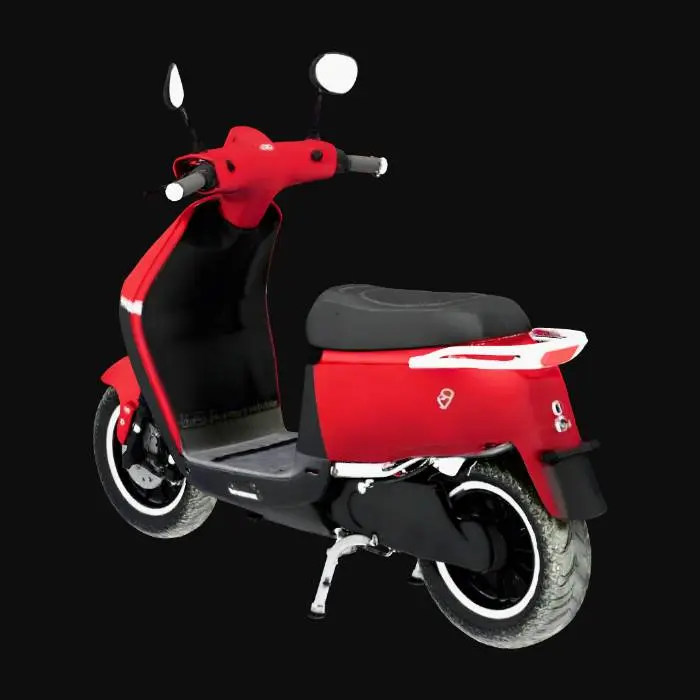 3D model for Red Scooter on Wet Pavement. Write the name EVE on the upper headlight