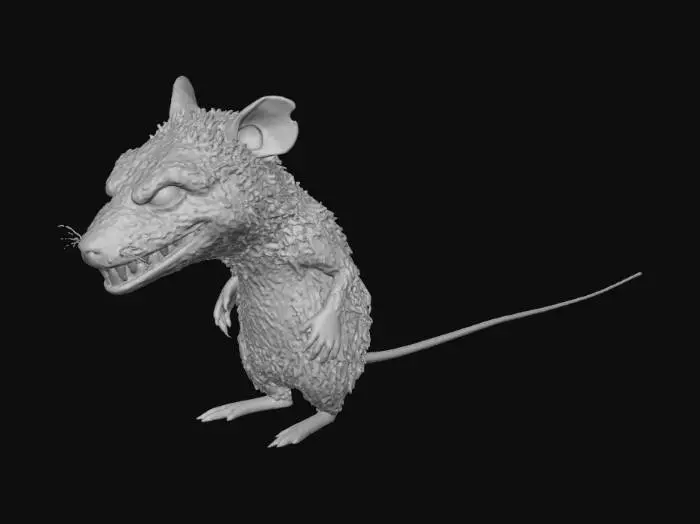 3D model for little grey evil mouse with sharp teeth
