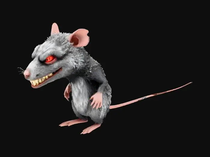 3D model for little grey evil mouse with sharp teeth