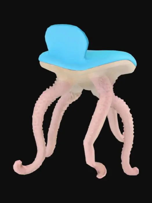 3D model for Un taburete con cuatro patas inspirado en un calamar. Incluye respaldo