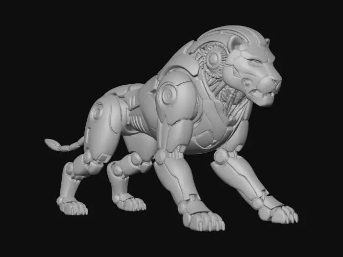 3D model for robotyczny biało złoty lew