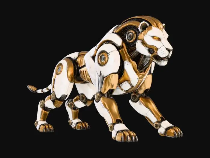 3D model for robotyczny biało złoty lew