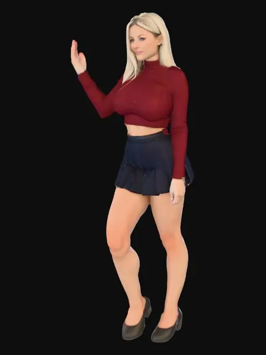 3D model for Woman in Maroon and Black Skirt in Hallway