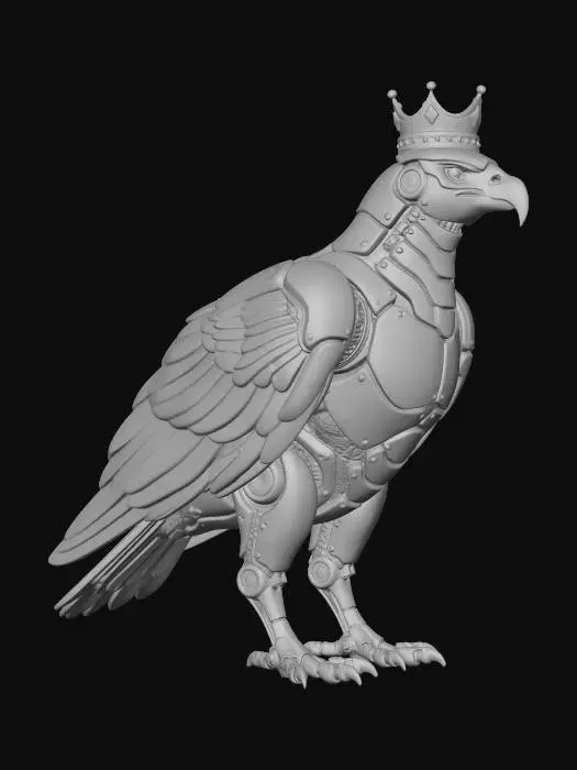 3D model for robotyczny biało złoty orzeł w koronie