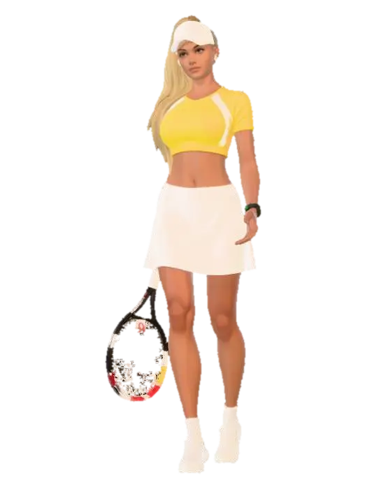 3D-модель Yellow Crop Top Tennis Player in White Skirt, сгенерированная ИИ