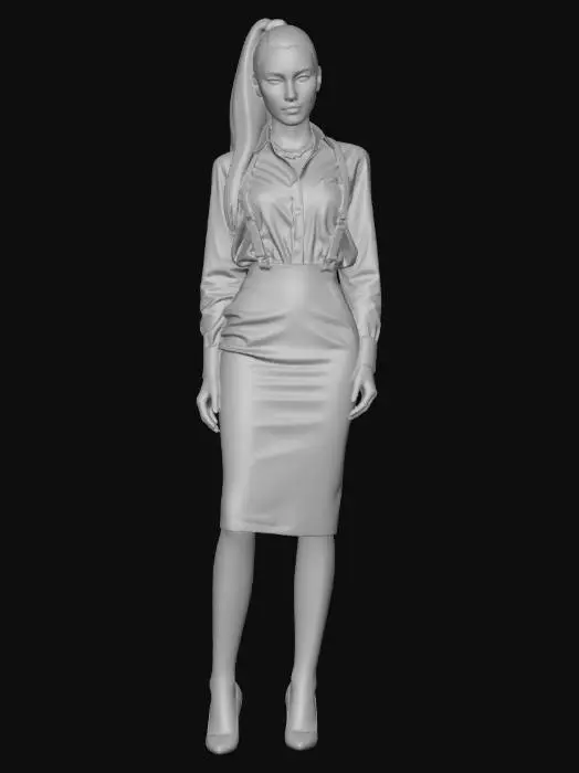 3D model for Executive Chic in White Shirt and Patent Leather Skirt