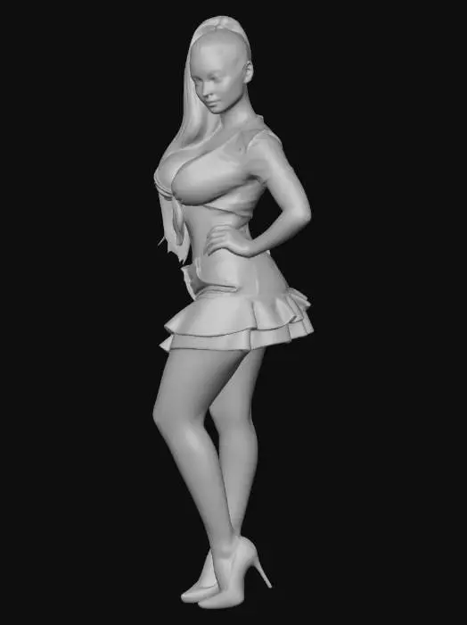 3D model for White Crop Top and Denim Ruffle Skirt