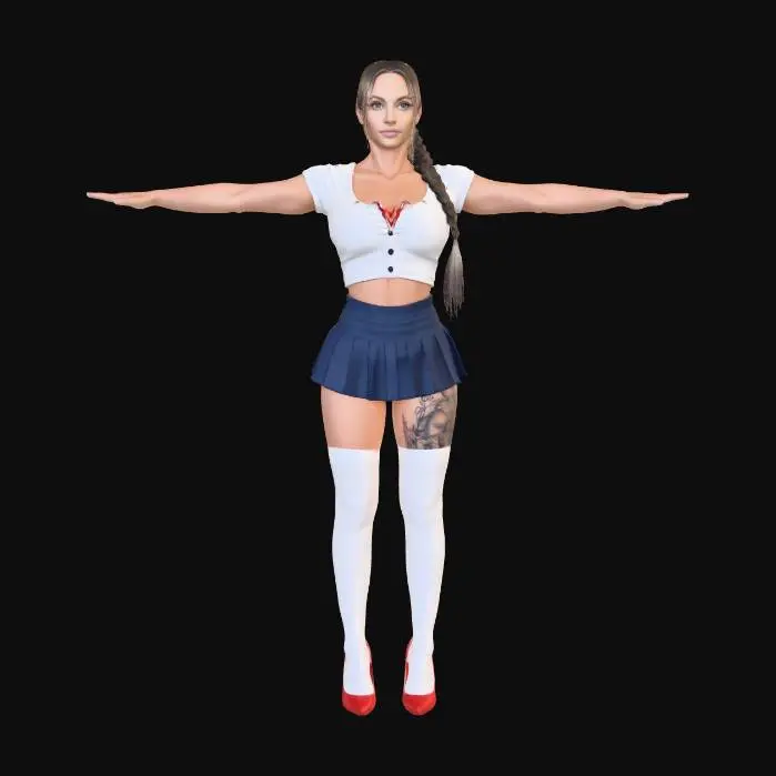 3D model for Navy Pleats and Red Heels