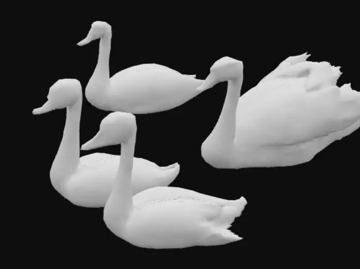 3D model for “Godfather Drosselmeier has told me of a lovely garden where there is a great lake, upon which beautiful swans swim about, with golden collars around their necks, and sing their sweetest songs. Then there comes a little girl out of the garden down along the lake, and coaxes the swans to the shore, and feeds them with sweet cake.” 
