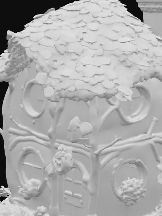 3D model for Wendy Darling's Neverland House

It's built with branches and moss

Green leafy branches to make the roof

Red branches to make walls

Windows with roses peeping inside

A top hat as a chimney