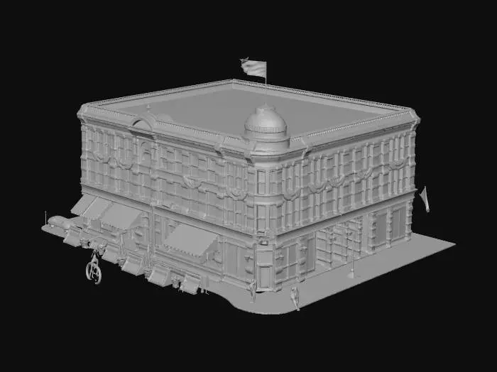 3D model for Historic Corner Building at Sunset