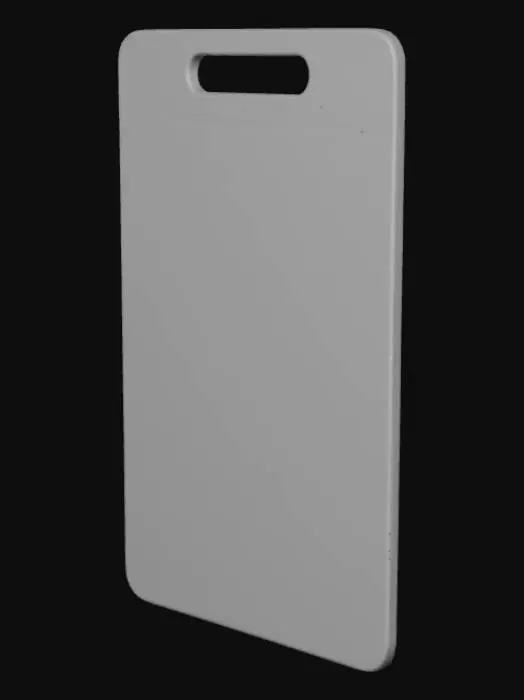 3D model for A plain, rectangular badge buddy with smoothly rounded corners and a horizontal slot at the top center. It is crafted from a rigid, off-white matte plastic, giving it a uniform, solid appearance. The surface has a smooth, non-reflective texture, completely blank and free of any text or markings on the bottom section.