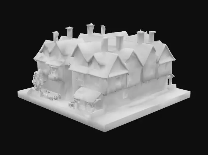 3D model for Ultra Realistic, Stylized, Medieval, Small realistic european medieval tudor style houses and buildings, with white and with brown roofs. Suitable for a cozy peaceful student village. Multiple types in the same style of architecture. Make big enough to use for more than decoration.
