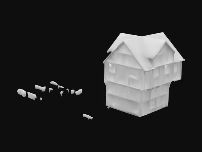 3D model for mostly white medieval tudor style house. ultra realistic.