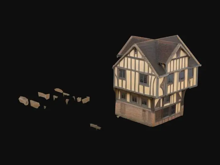 3D model for mostly white medieval tudor style house. ultra realistic.