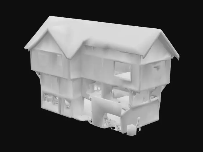 3D model for mostly white medieval tudor style house. ultra realistic.