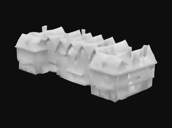 3D model for european tudor village wirh detachable houses and buildings, textured brown and white
