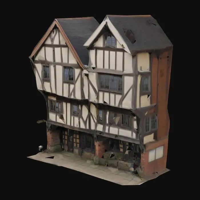 3D model for mostly white medieval tudor style house. ultra realistic.