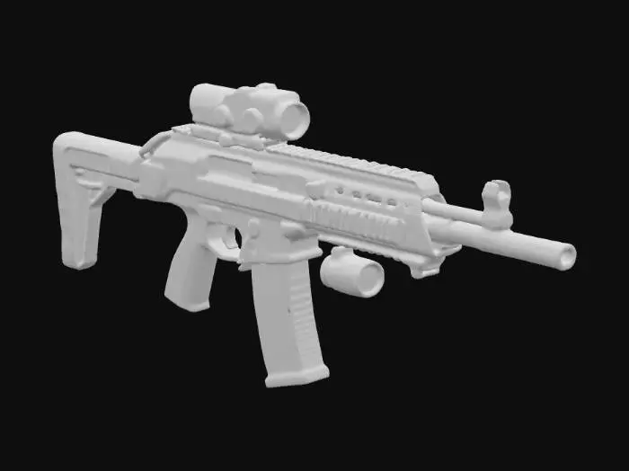 3D model for futuristic bullpup rifle, optimized for assaults, compact and ergonomic shape of the P-90, but incorporates advanced technology and futuristic aesthetics. Key features:
Lightweight, highly durable alloy chassis
Metallic colors with integrated LED lights
State-of-the-art holographic sight
Digital display with tactical information
Clear magazine with LED ammo indicator
Integrated tactical accessories (laser sight, underbarrel shotgun, bipod)
Holographic projection system for the user