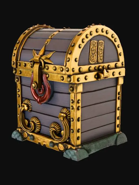 3D model for A weathered pirate treasure chest, wood and gold