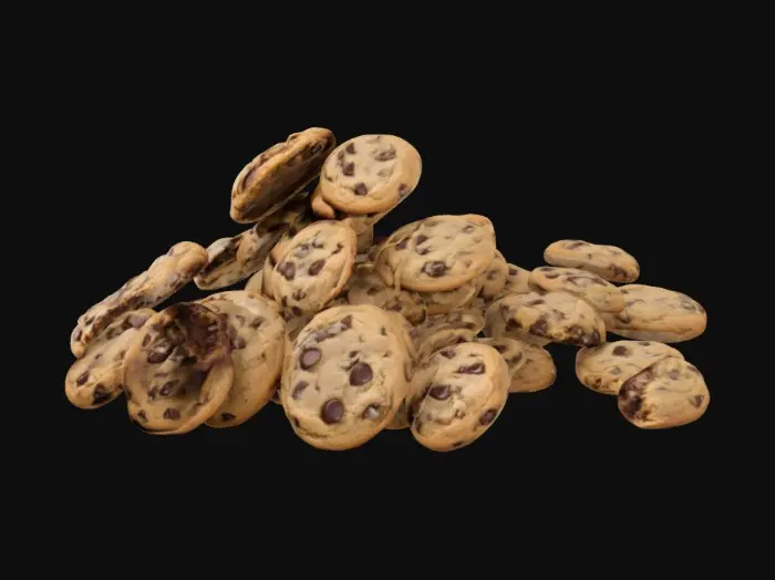 3D model for large pile of chocolate chip cookies scattered all over the floor
