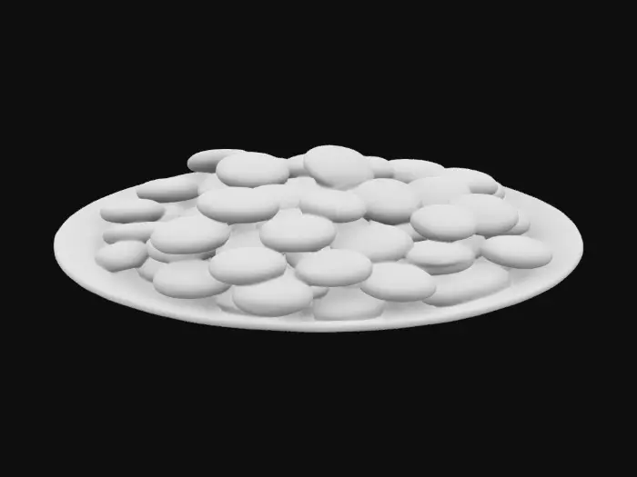 3D model for HUGE spread of small chocolate chip cookies scattered on large plate