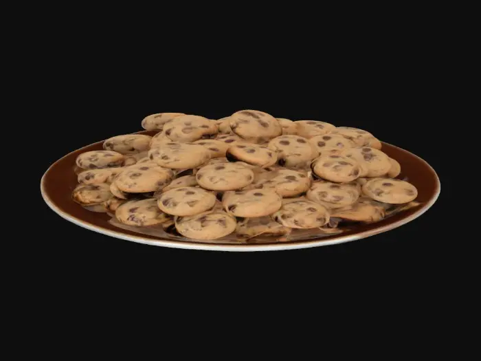 3D model for HUGE spread of small chocolate chip cookies scattered on large plate