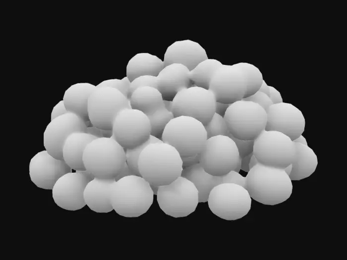 3D model for numerous small, cocoa beans with a slightly rough and textured brown surface