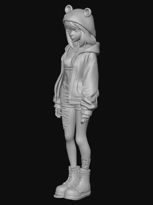 3D model for Stylized low-poly 3D game content for a Unity 6 horde arena game. Clean stylized low-poly, cel-shaded toon look, hard light/shadow separation, flat colors only, high contrast, no photorealism. Game-ready, optimized, closed meshes, single cel-shaded material, URP compatible.
Asset Type: Playable Character Model ONLY
IMPORTANT: Generate ONLY the character model. No environment, no vehicle, no props.
Character Description:
Adult female character named Rixxa. Blonde hair, confident and provocative attitude. Covered in visible tattoos: neck, arms, legs, and torso, bold graphic tattoo style, high contrast. Facial expression is playful and seductive, clearly adult.
Outfit & Details:
Streetwear-inspired wasteland outfit with exposed skin areas for tattoos. Wears a soft beanie hat with cute bear