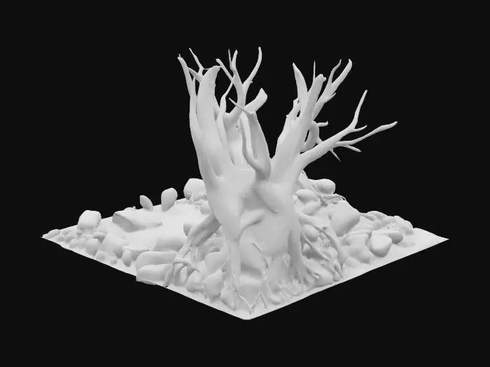 3D model for górski kamienisty potok z kamieniami i martwymi drzewami szerokość od1 metr do 3 metry