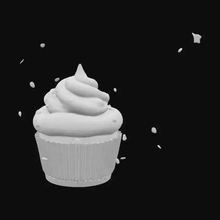 3D model for A round cupcake with a domed swirl of frosting, magical sparkles, and thematic toppings

