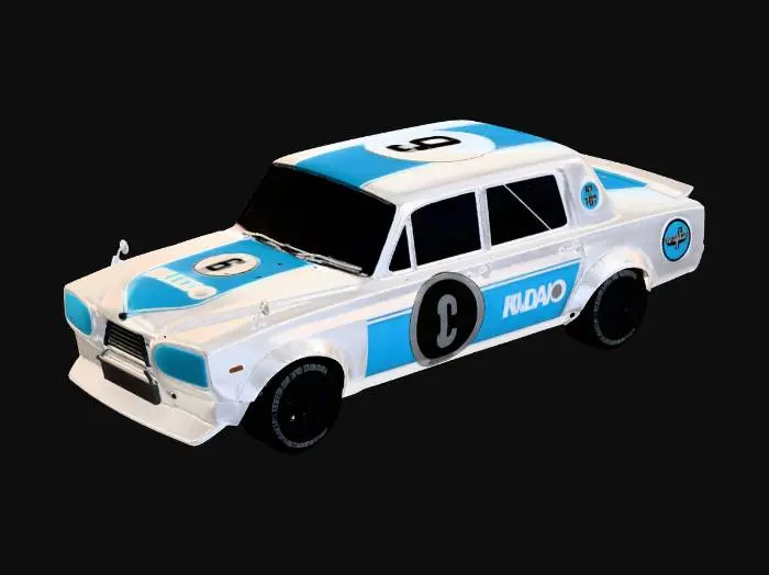 3D model for Classic White and Blue Race Car No. 6