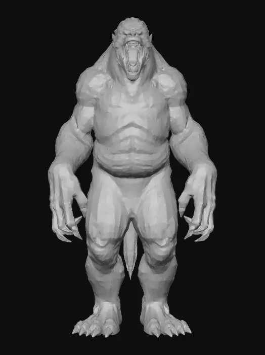 3D model for Um monstro com uma boca grotesca e cavernosa nas costas, repleta de dentes afiados e pontiagudos. Sua pele é espessa e de um tom negro profundo, coberta por uma camada de pelos finos e escuros que lhe conferem uma textura rugosa e quase imperceptível ao toque, de aparência robusta e aterrorizante., #Halloween2025#