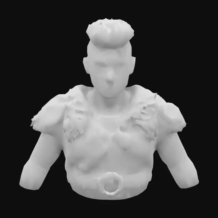 3D model for character to a fantasy  setting, depicted in a realistic art style.Rendered, simulating the word of warcraft art, this individual is a Gladiator, a man a smooth face without a beard and an extravagant smile and blue eyes,light brown hair, a short cut on the shaved side, a pompadour turned back, with leather clothing and Detailed belts, wearing shoulder pads on his left arm brown and copper armor with intricate metal details.With a cape over his shoulders of white fur and dark blue fabric.