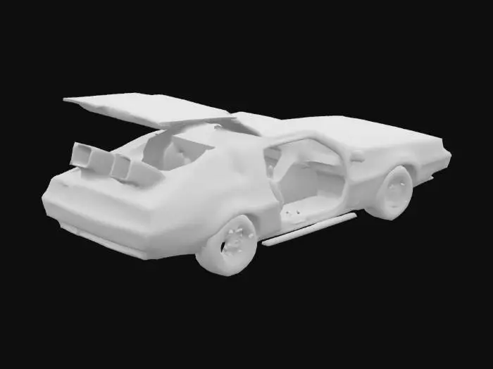 3D model for A retro-futuristic car inspired by the DeLorean DMC-12, heavily modified and aged. The body is made of brushed steel and oxidized metal with scratches, dents, and patched sections. The rear of the car features exposed mechanical systems: copper wires, rotating coils, analog dials, blinking red and green lights, and a glowing energy core suspended in place with magnetic rings. Strange tubes and asymmetrical devices are bolted onto the sides and hood. The doors are gull-wing style but partly replaced with transparent polycarbonate panels. The front is slightly longer and bulkier, with a multi-layered grille and extra headlights. The overall look is mysterious and experimental, as if the car is a homemade prototype for dimensional travel. Style should match a dark, with subtle sci-fi.