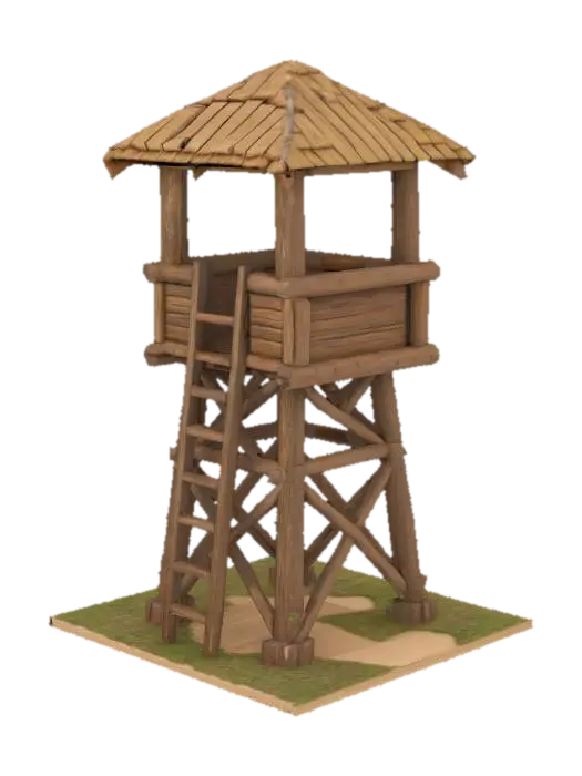 a wooden watch tower - Fortification 3D model, vytvořený pomocí AI