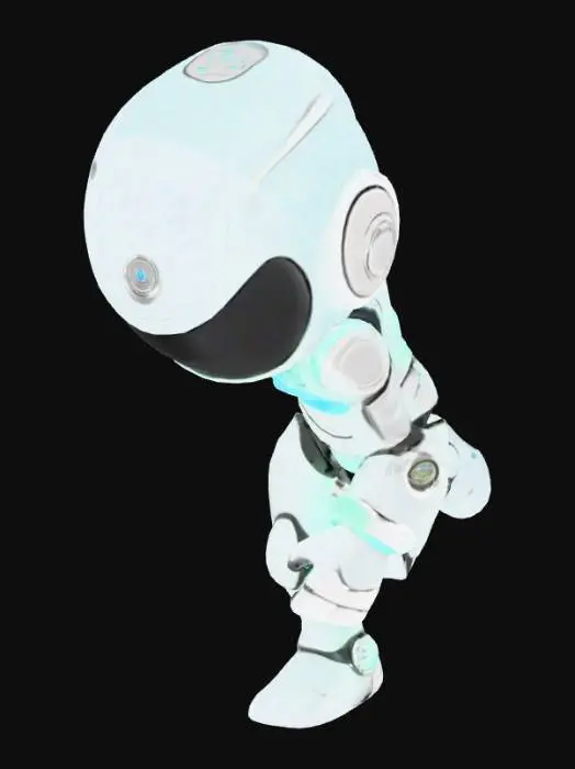 3D model for A 2.5-head-tall futuristic superhero figure modeled after a smart water valve system. The helmet or faceplate resembles a valve wheel with a cross symbol. Chest and wrists include embedded digital pressure gauge motifs. The back is equipped with a compact valve-shaped power wing. Clean silver and aqua tones, with minimal tech details and glowing elements. Rendered as a realistic designer vinyl toy with detailed materials and lighting.