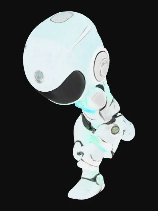 3D model for A 2.5-head-tall futuristic superhero figure modeled after a smart water valve system. The helmet or faceplate resembles a valve wheel with a cross symbol. Chest and wrists include embedded digital pressure gauge motifs. The back is equipped with a compact valve-shaped power wing. Clean silver and aqua tones, with minimal tech details and glowing elements. Rendered as a realistic designer vinyl toy with detailed materials and lighting.