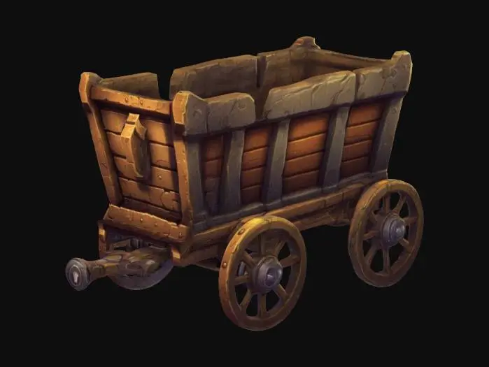 3D model for A empty minecart, Stylized video game asset, world of warcraft art style