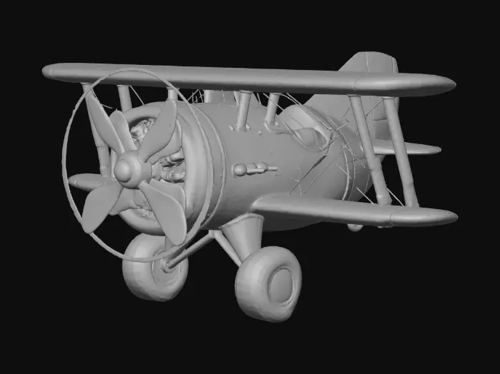 3D model for ein alter roter Doppeldecker Flieger im Cartoon styl.