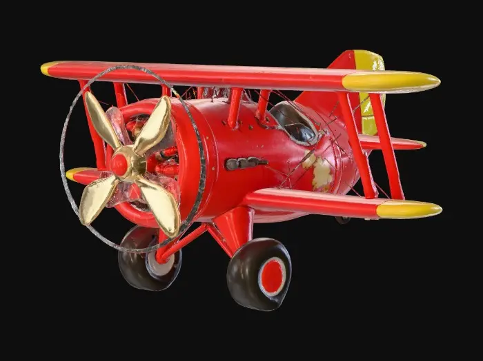 3D model for ein alter roter Doppeldecker Flieger im Cartoon styl.
