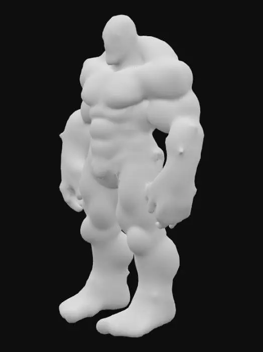 3D model for A robust, powerful ice golem, its body primarily formed from smooth, translucent normal ice, which glows with an internal light, giving it a luminous quality. Irregular, dark lumps of coal protrude from its shoulders and crown, providing a stark, rough contrast to the ice. Its predominantly cool blue and white ice surfaces are offset by the deep black, textured coal. The golem stands in a strong, slightly leaning posture, displaying a smirk on its rugged, sculpted face, devoid of any battle scars.