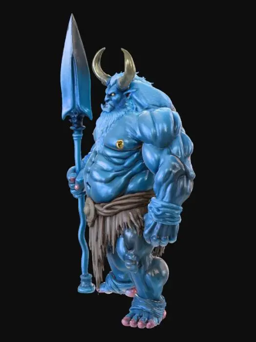 3D model for a giant blue ogre with one eye and a horn coming out the top it weilds a giant club and a giant rag around iuts waist